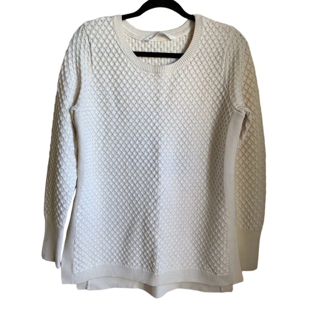 Athleta Cyprus Cream Honeycomb Thermal Merino Wool blend Sweater size large L